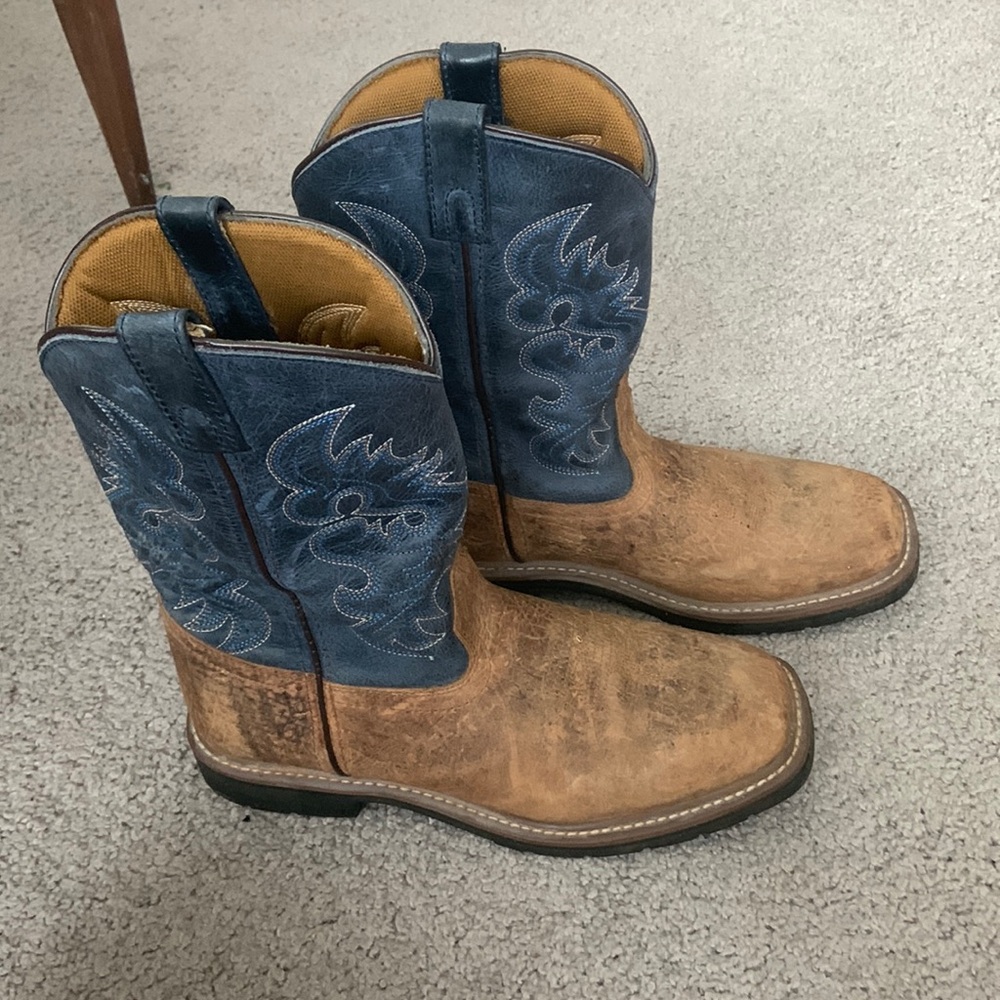 Dan Post Blue and Tan Leather Western Cowboy Boots youth 6D
